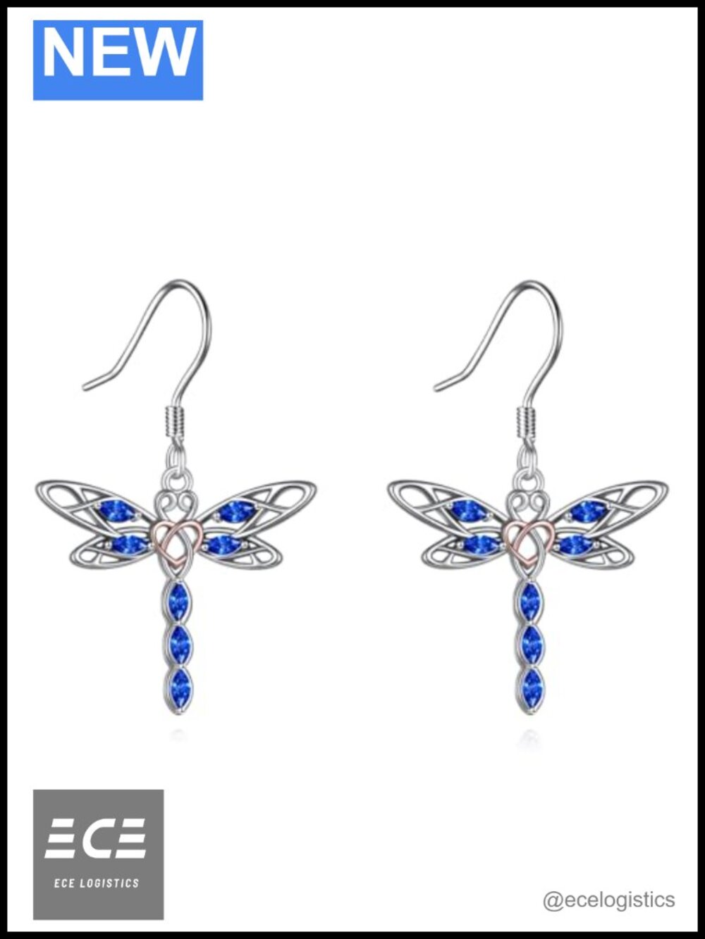 Dragonfly Drop Dangle Earrings Copper White Gold Plated Celtic Knot